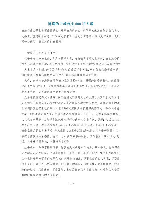 情感的中考作文600字5篇