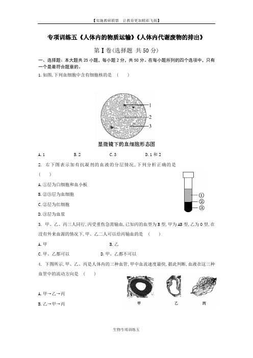 专项训练五《人体内的物质运输》《代谢废物的排出》讲解