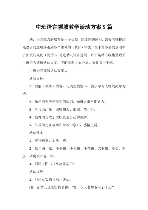 中班语言领域教学活动方案5篇