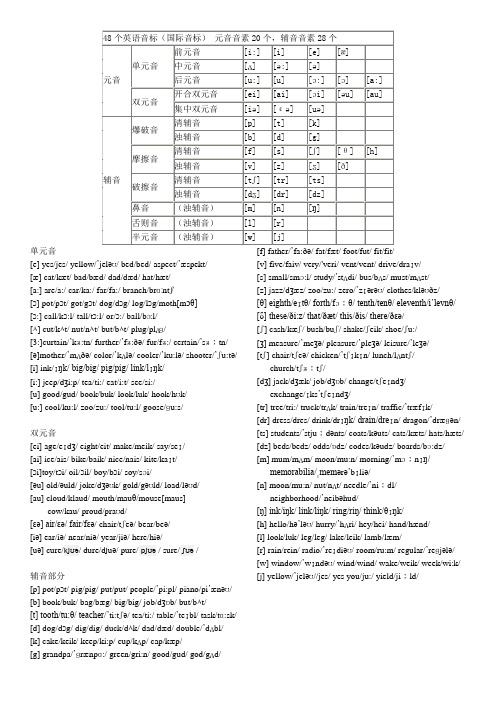 48个英语音标及例词