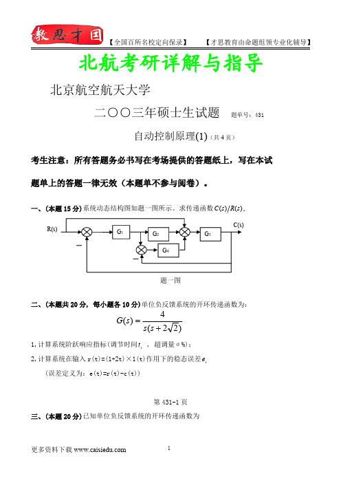 2015年北京航空航天大学自动控制原理考研、真题解析,复试笔记,考研真题,心得分享,考研笔记,考研经验