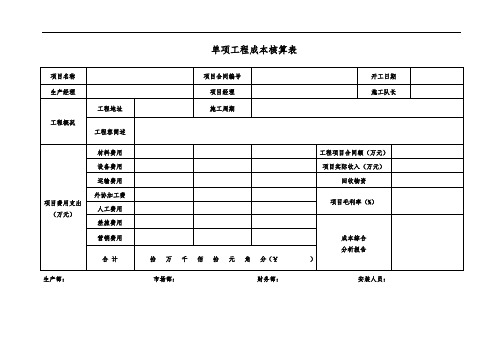 工程项目成本核算表格模板