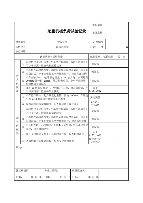 起重机械负荷试验记录