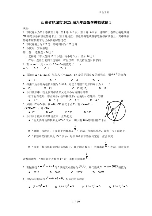 山东省肥城市202X年中考数学模拟试题(4)含答案