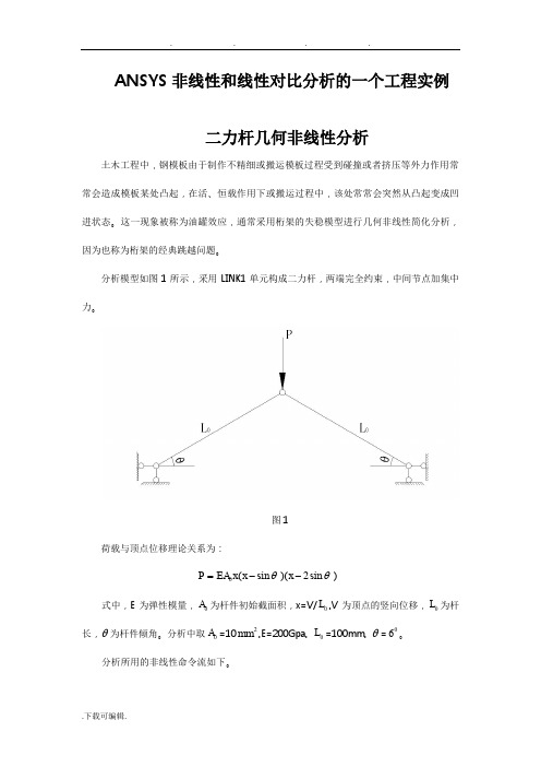 ANSYS几何非线性和线性对比分析的一个工程实例