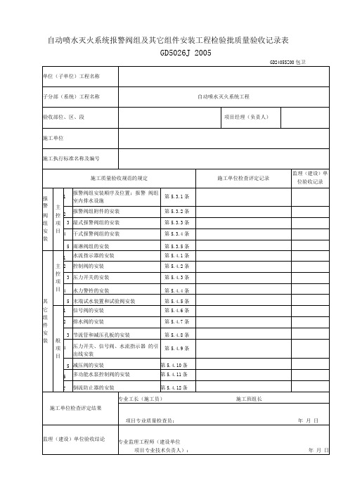 自动喷水灭火系统各种安装工程检验批质量验收记录表