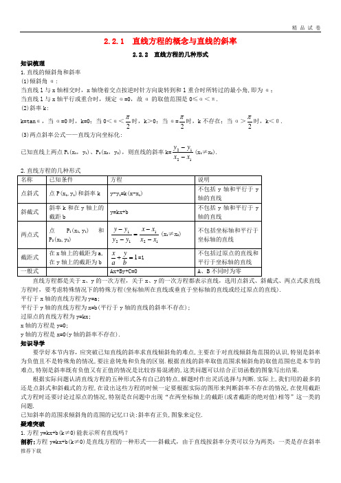 [精品]2019高中数学2.2.2直线方程的几种形式知识导学案新人教B版必修83