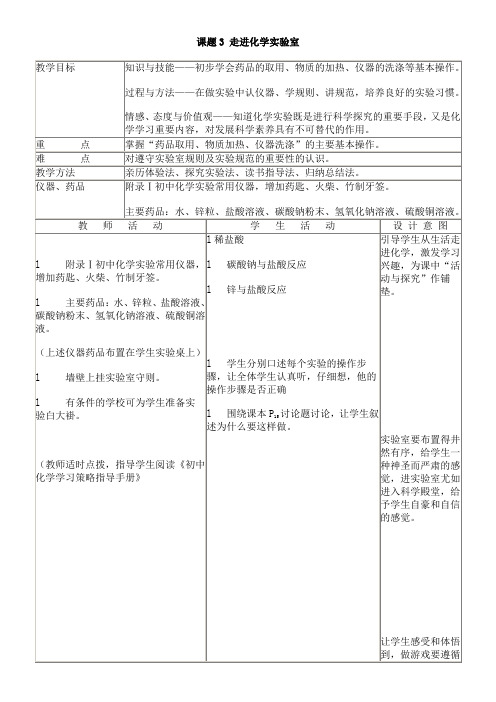 人教版初中化学九年级上册 课题 走进化学实验室 精品