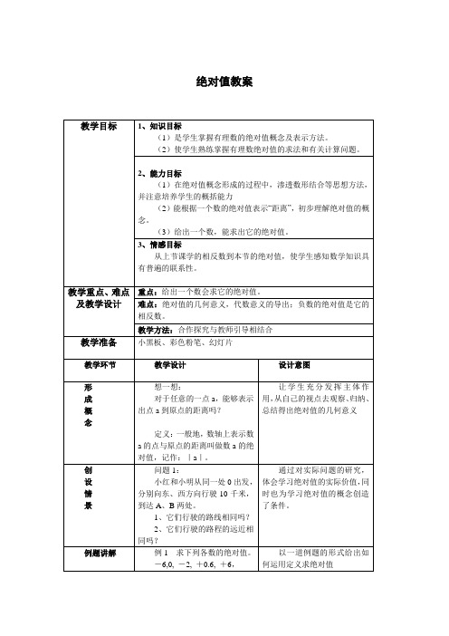 绝对值 (华东师大版七年级数学上册)教案