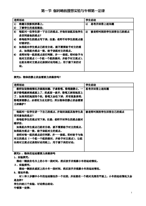 高中物理第四章第一节伽利略的理想实验与牛顿第一定律教案1粤教版必修1