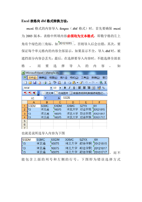 Excel表格向dbf格式转换方法