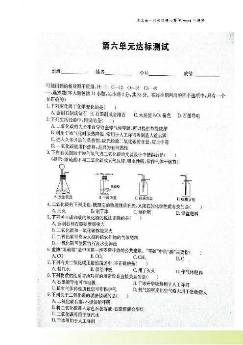 人教版九年级上册化学第六章达标试题