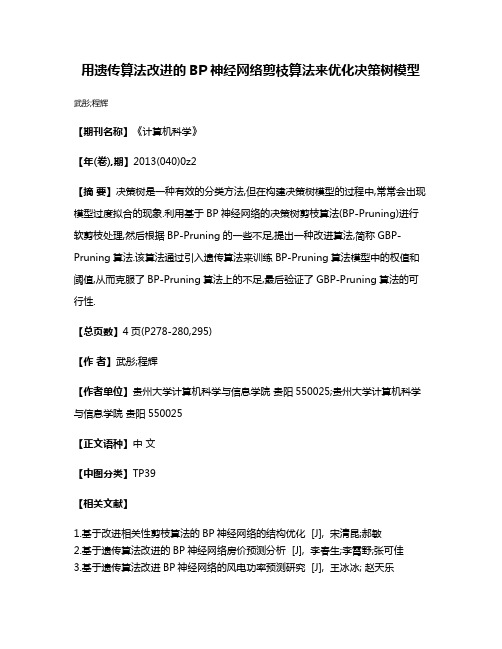 用遗传算法改进的BP神经网络剪枝算法来优化决策树模型