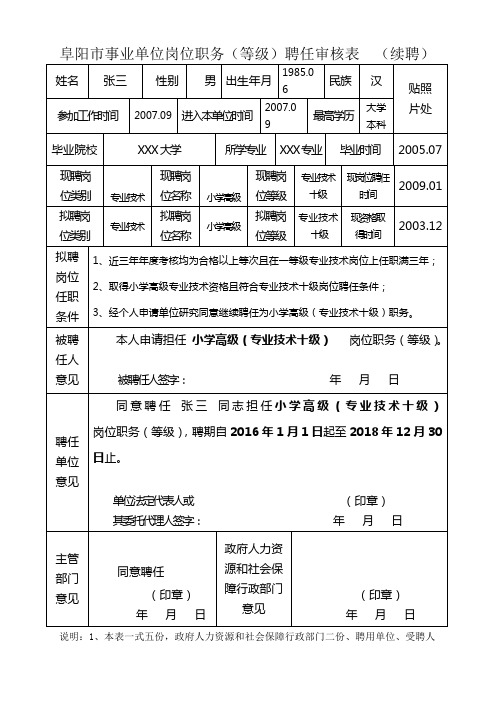 事业单位聘任审核表(续聘)