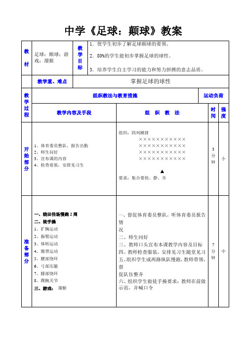 中学《足球：颠球》教案