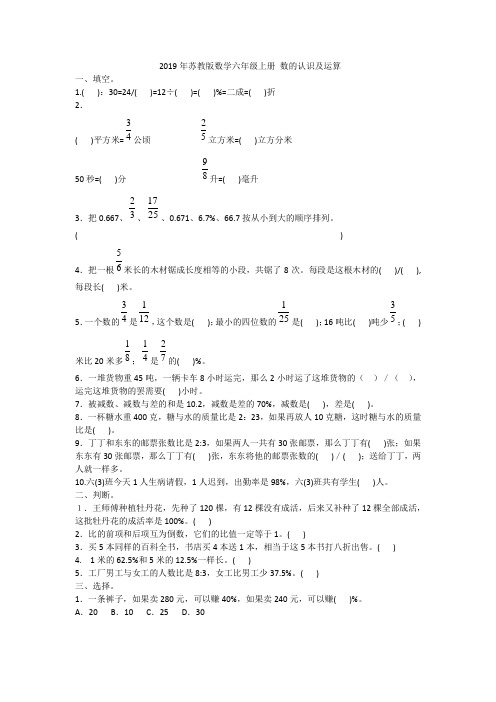 六年级上册数学试题- 数的认识及运算苏教版含答案