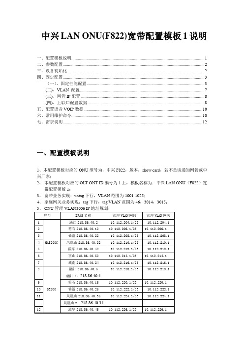 中兴ONU(F822)宽带配置模板1说明