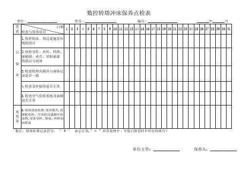 数控转塔冲床保养点检表