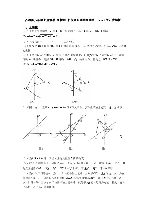 苏教版八年级上册数学 压轴题 期末复习试卷测试卷 (word版,含解析)