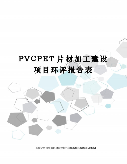 PVCPET片材加工建设项目环评报告表