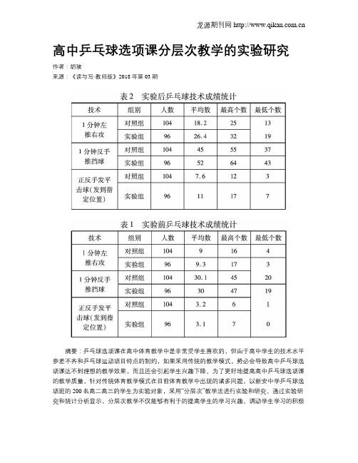 高中乒乓球选项课分层次教学的实验研究