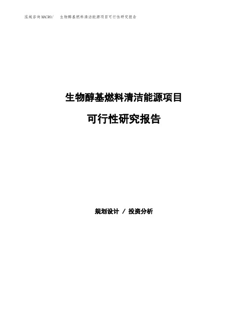 生物醇基燃料清洁能源项目可行性研究报告(立项备案下载可编辑)