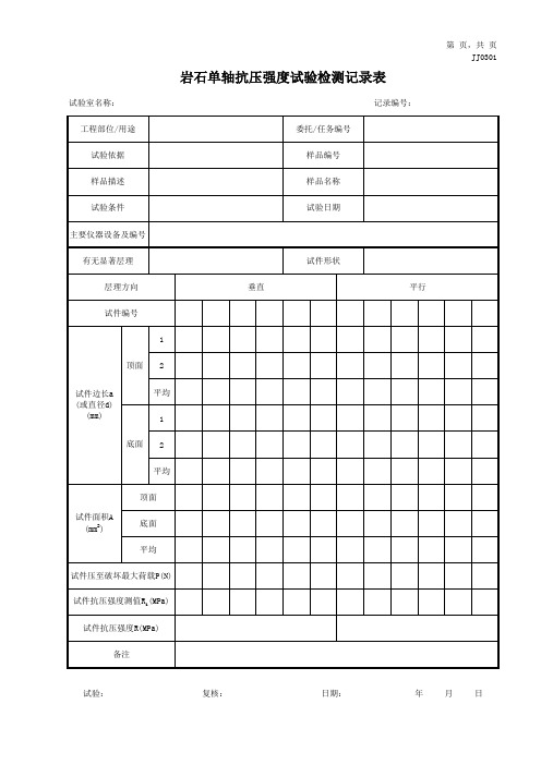 岩石单轴抗压强度试验检测记录表