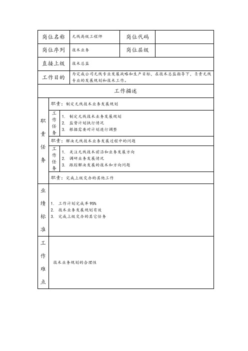 无线高级工程师--工程施工类岗位职责说明书