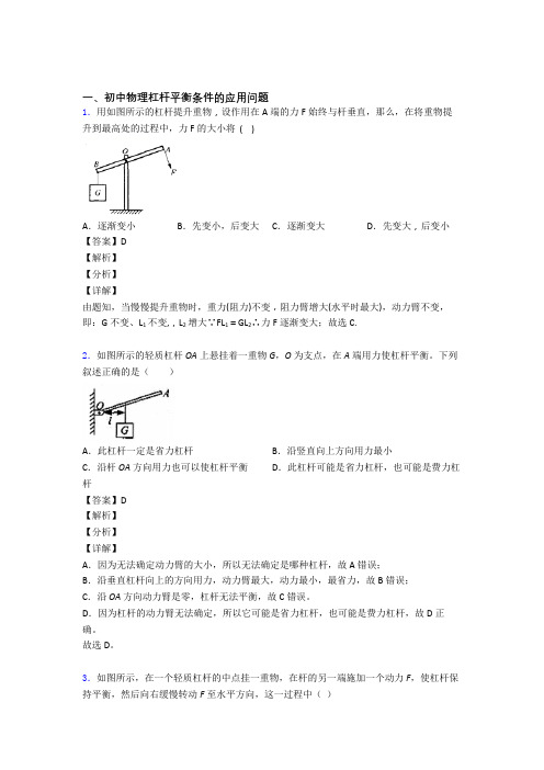 2020-2021【物理】物理杠杆平衡的专项培优练习题(含答案)及答案