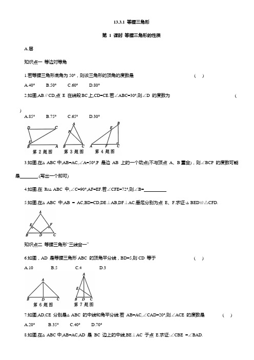 13.3.1 等腰三角形 同步练习 2024—2025学年人教版数学八年级上册