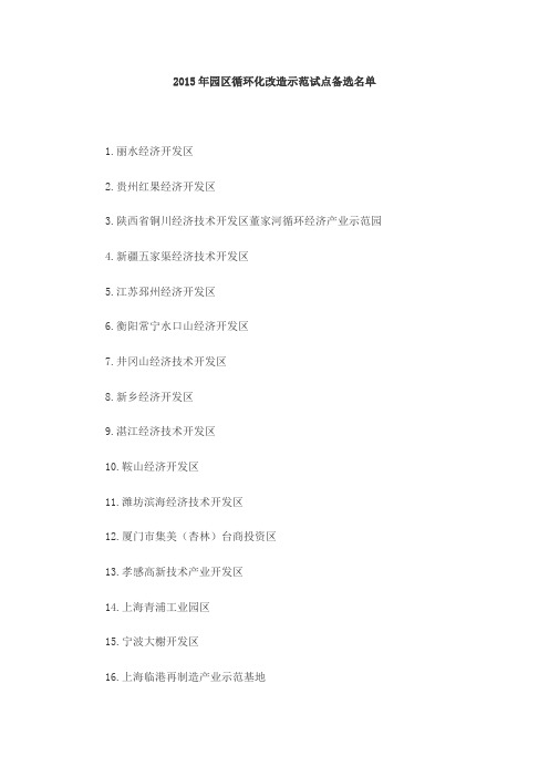 2013-2015循环经济示范地区名单