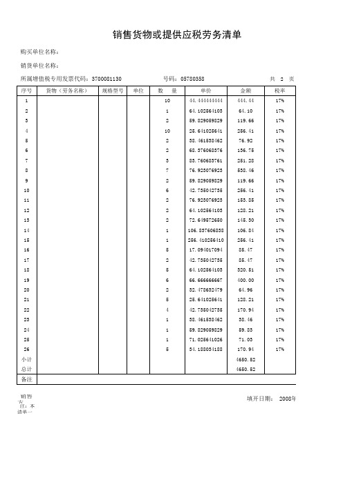 增值税销售货物或者提供应税劳务清单(标准模板)