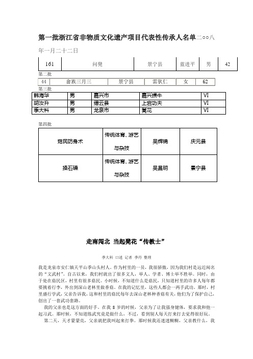 第一批浙江省非物质文化遗产项目代表性传承人名单二