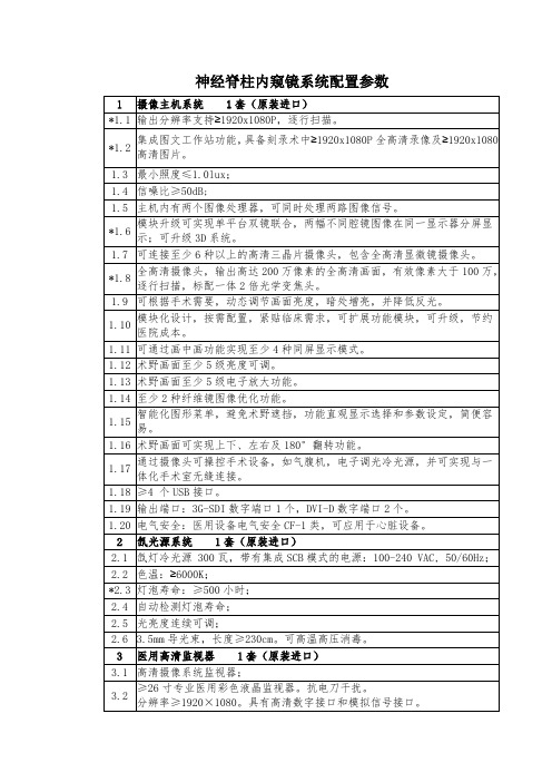 神经脊柱内窥镜系统配置参数