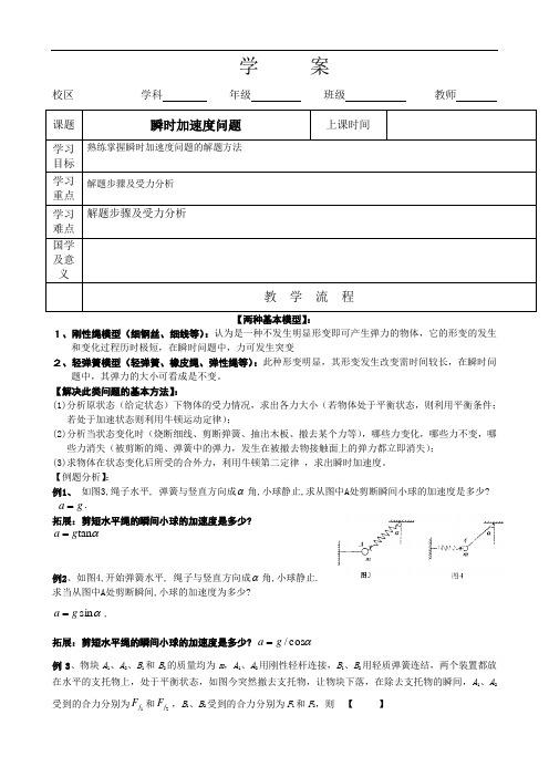 专题六：瞬时加速度问题