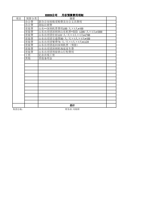 集团公司年度预算表