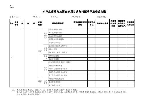 小型水库除险加固在建项目遗留问题清单及整改台账