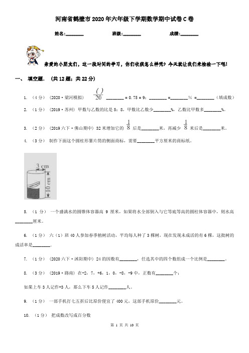 河南省鹤壁市2020年六年级下学期数学期中试卷C卷