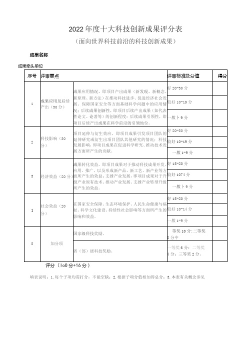 十大科技创新成果评分表