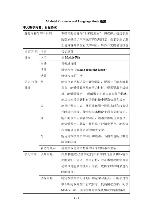 外研版高中英语必修四 Module1 Grammar and Language Study教案-新版