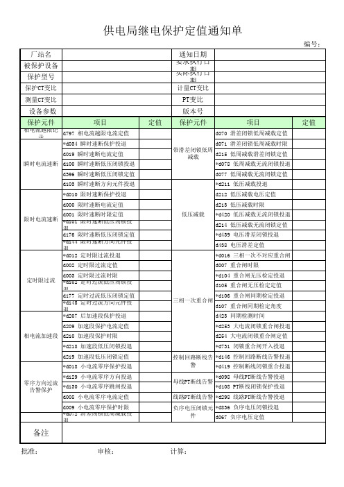 35kV线路保护定值单模板