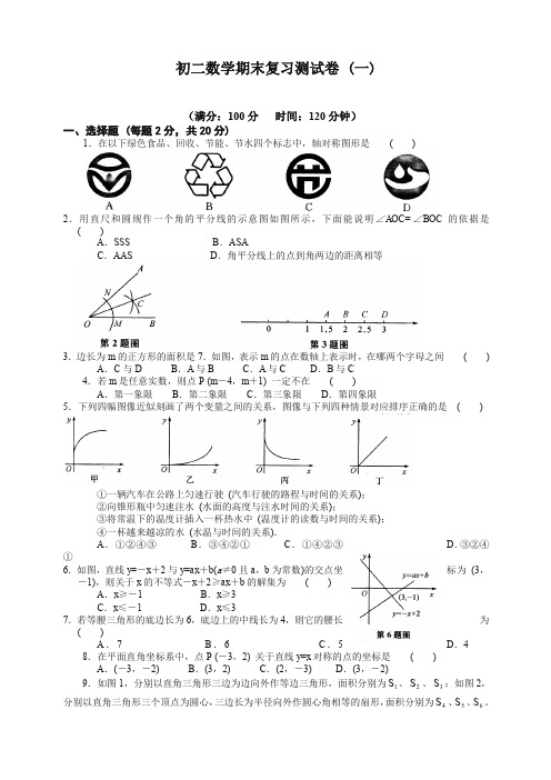 人教版初二第一学期数学期末复习测试卷 (一)及答案