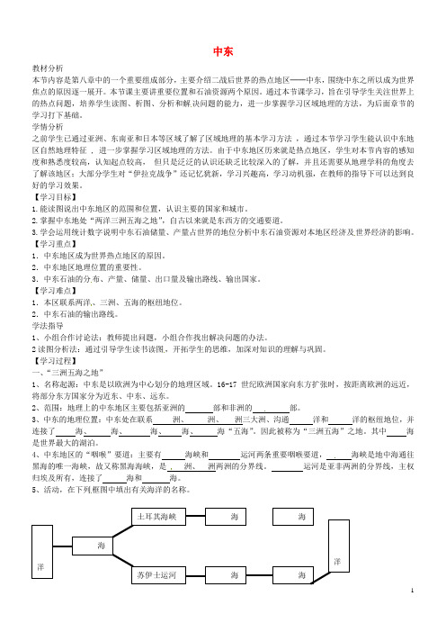 七年级地理下册第八章第一节中东(第1课时)导学案新人教版