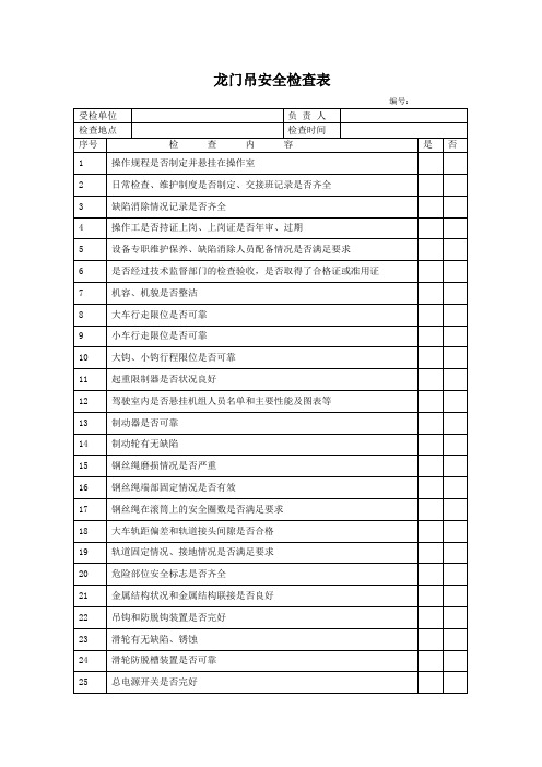 龙门吊安全检查表