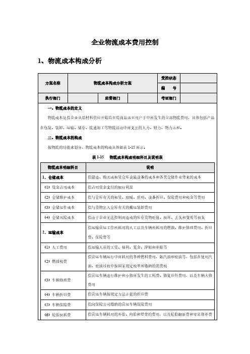 企业物流成本的管理与控制