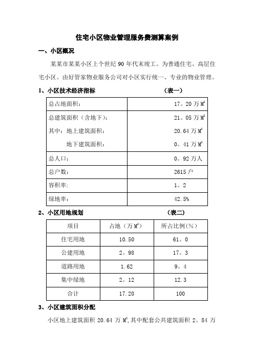 住宅小区物业管理服务费测算案例