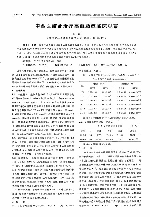 中西医结合治疗高血脂症临床观察