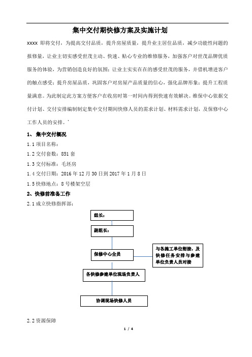 集中交付期快修方案及实施计划