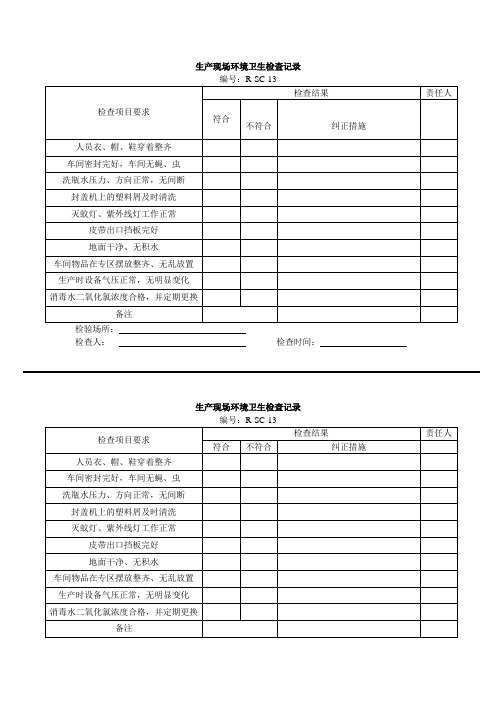 生产现场环境卫生检查记录(表格模板、doc格式)