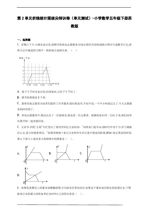 第2单元折线统计图拔尖特训卷(单元测试)-小学数学五年级下册苏教版(含答案)